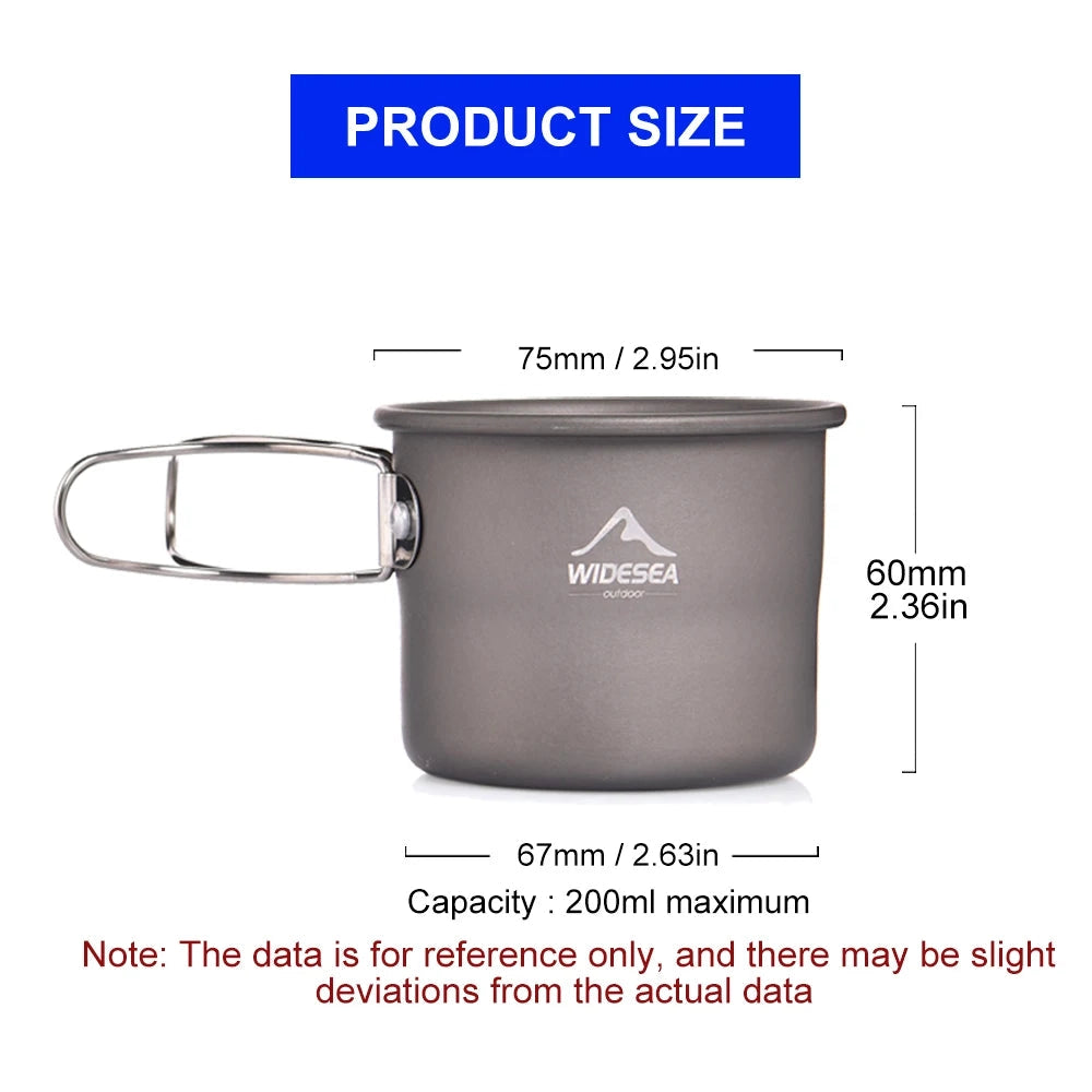 Widesea Titanium Camping Mug filled with liquid, lightweight and ideal for portable outdoor cooking.