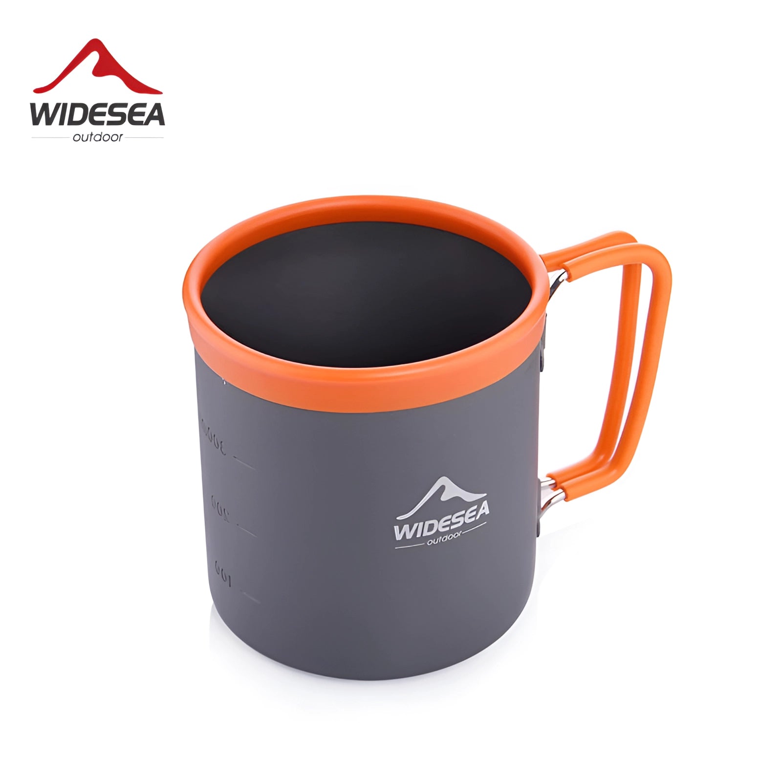 Lightweight Widesea Titanium Camping Mug with foldable handle, ideal for outdoor activities, featuring a sleek design for serving coffee or tea.