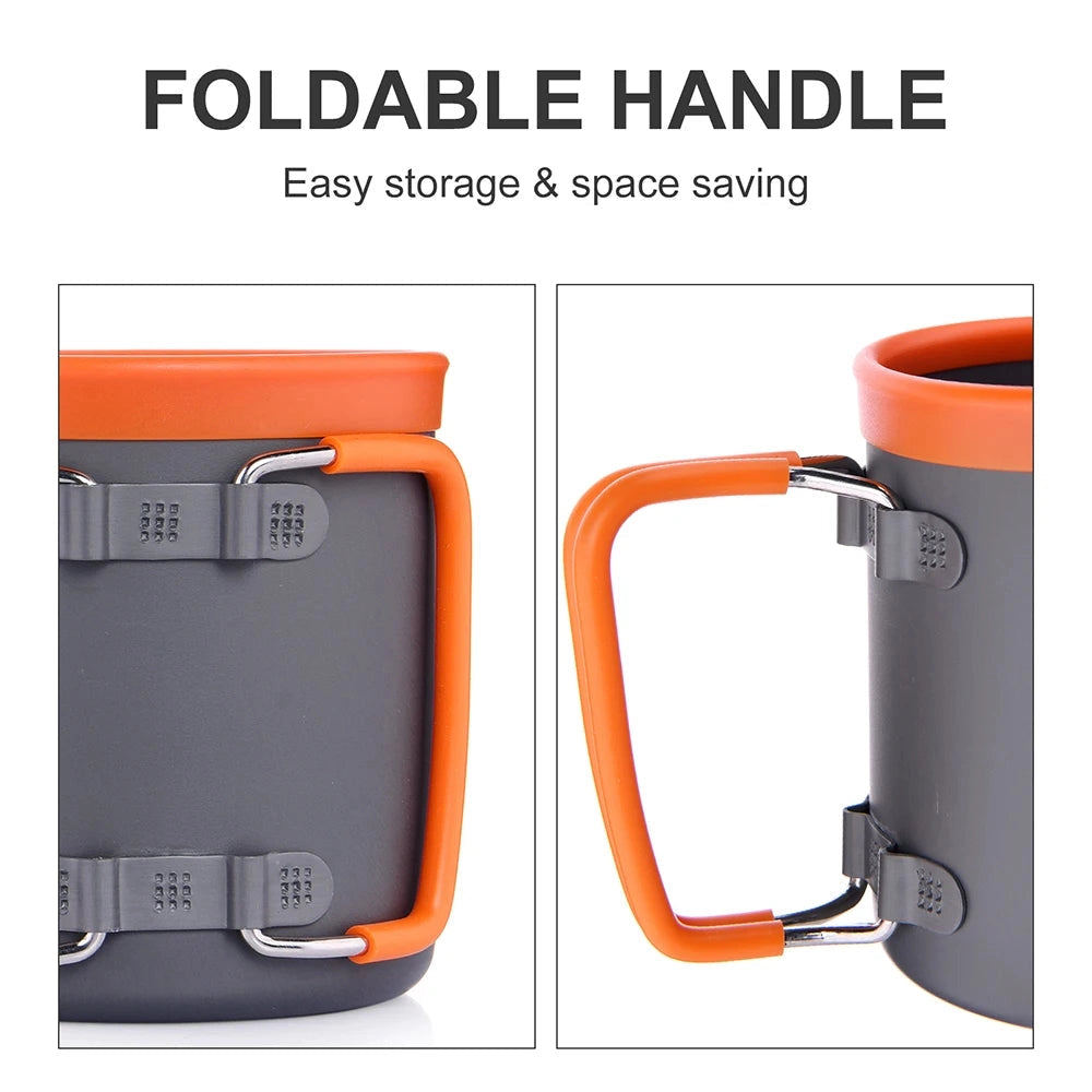 
A lightweight Widesea Titanium Camping Mug featuring a foldable handle, designed for portability.