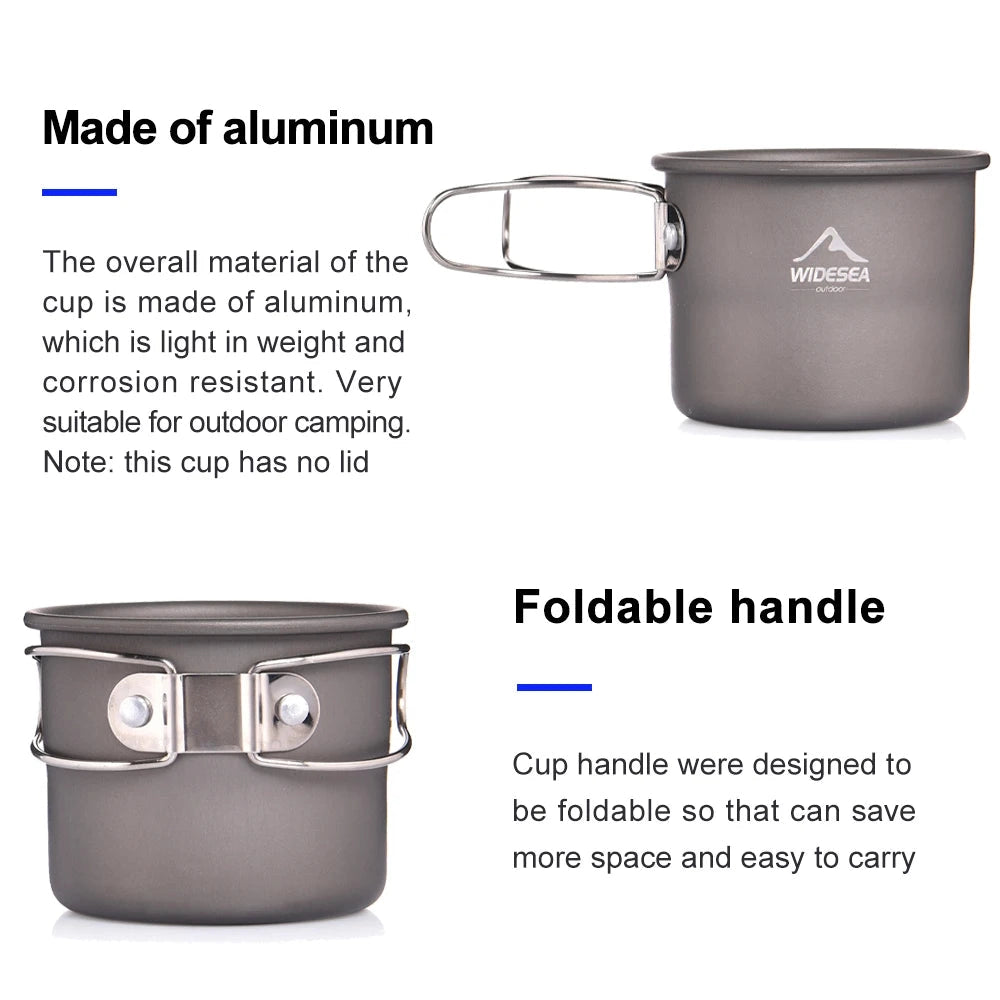 Titanium camping mug with a lid, designed for lightweight and portable outdoor cookware, suitable for fluid and food storage.