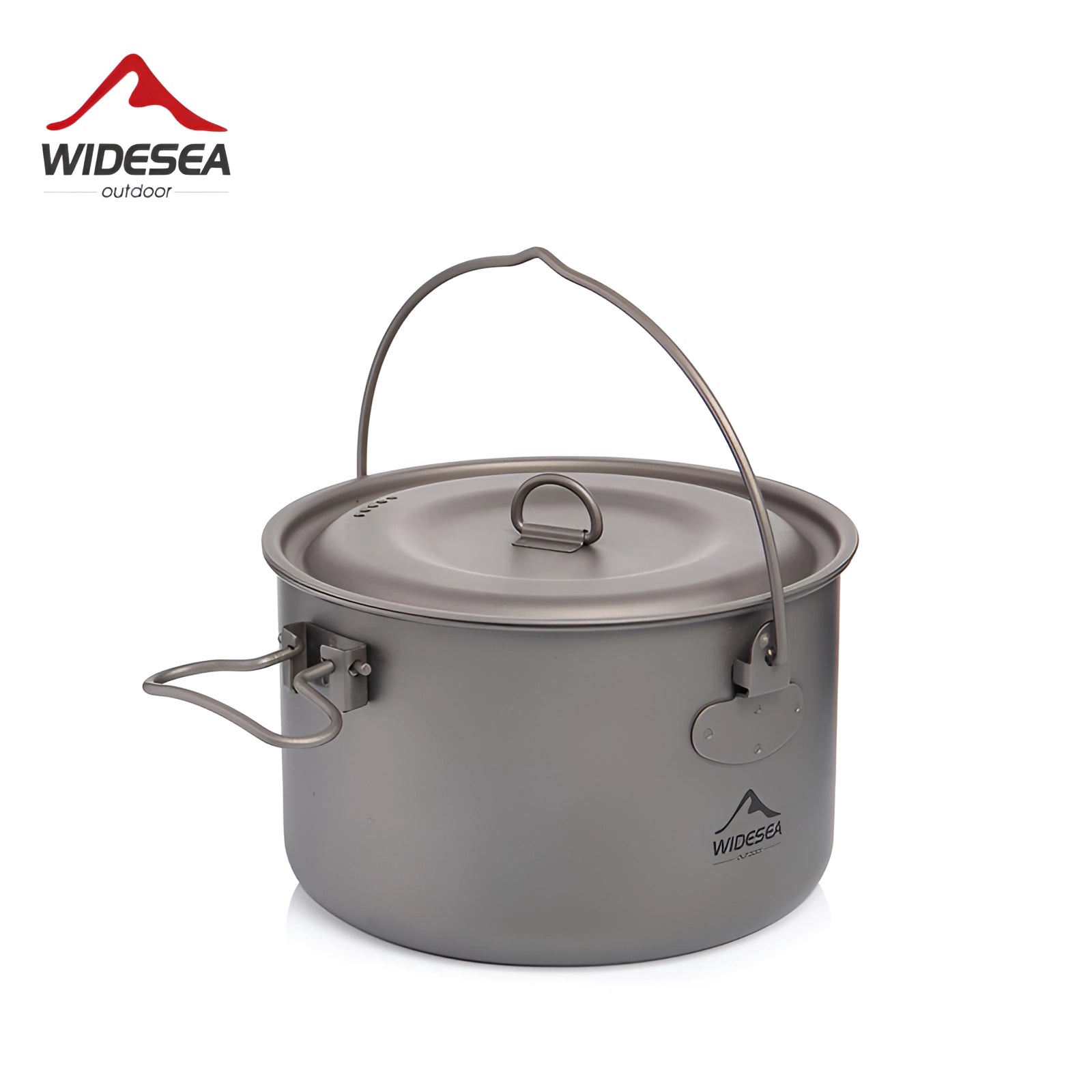 WIDESEA Titanium Non-Stick Camping Pot with lid, featuring a lightweight cylindrical design, ideal for outdoor cooking and made of durable metal.