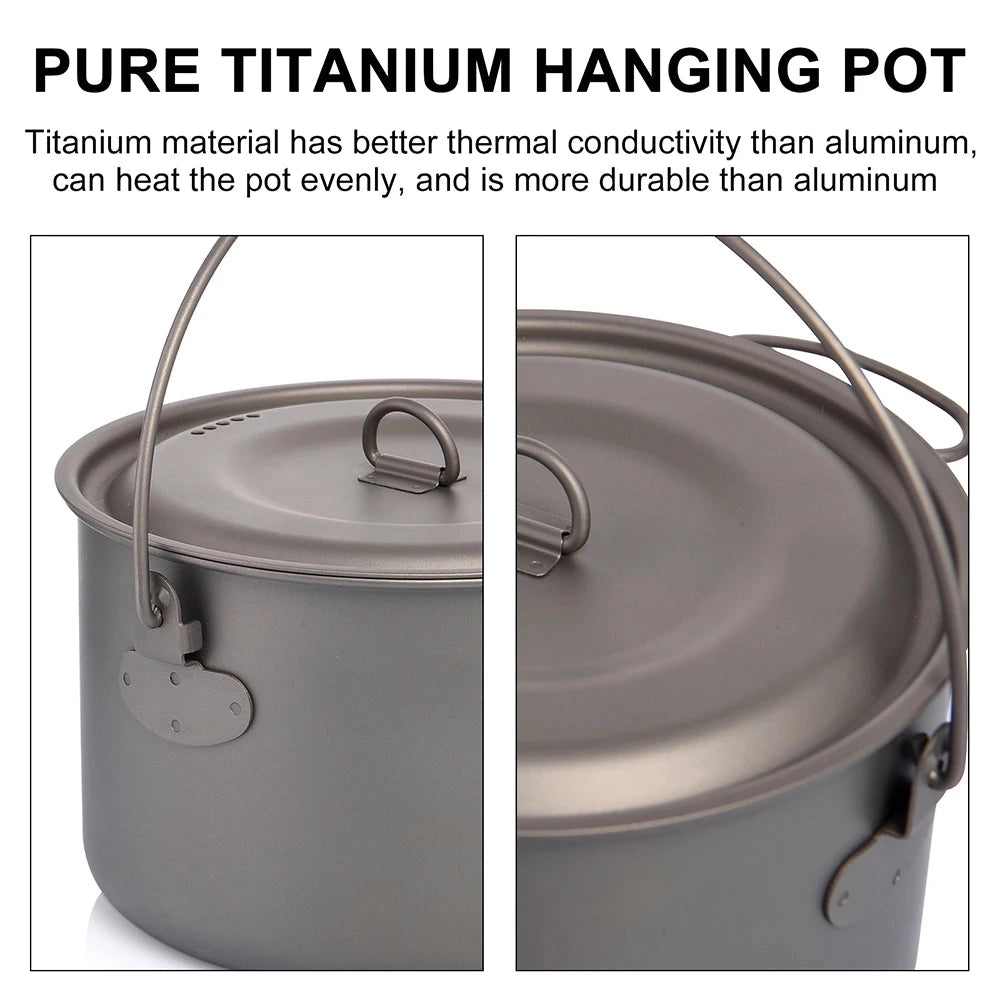 WIDESEA Titanium Non-Stick Camping Pot on a flat surface, showcasing its lightweight and durable design ideal for outdoor cooking.