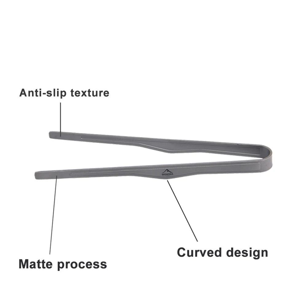 Widesea Titanium Ultralight Camping Tongs displaying their sleek, parallel design and rectangular gripping edges, highlighting their heat-resistant and durable construction.