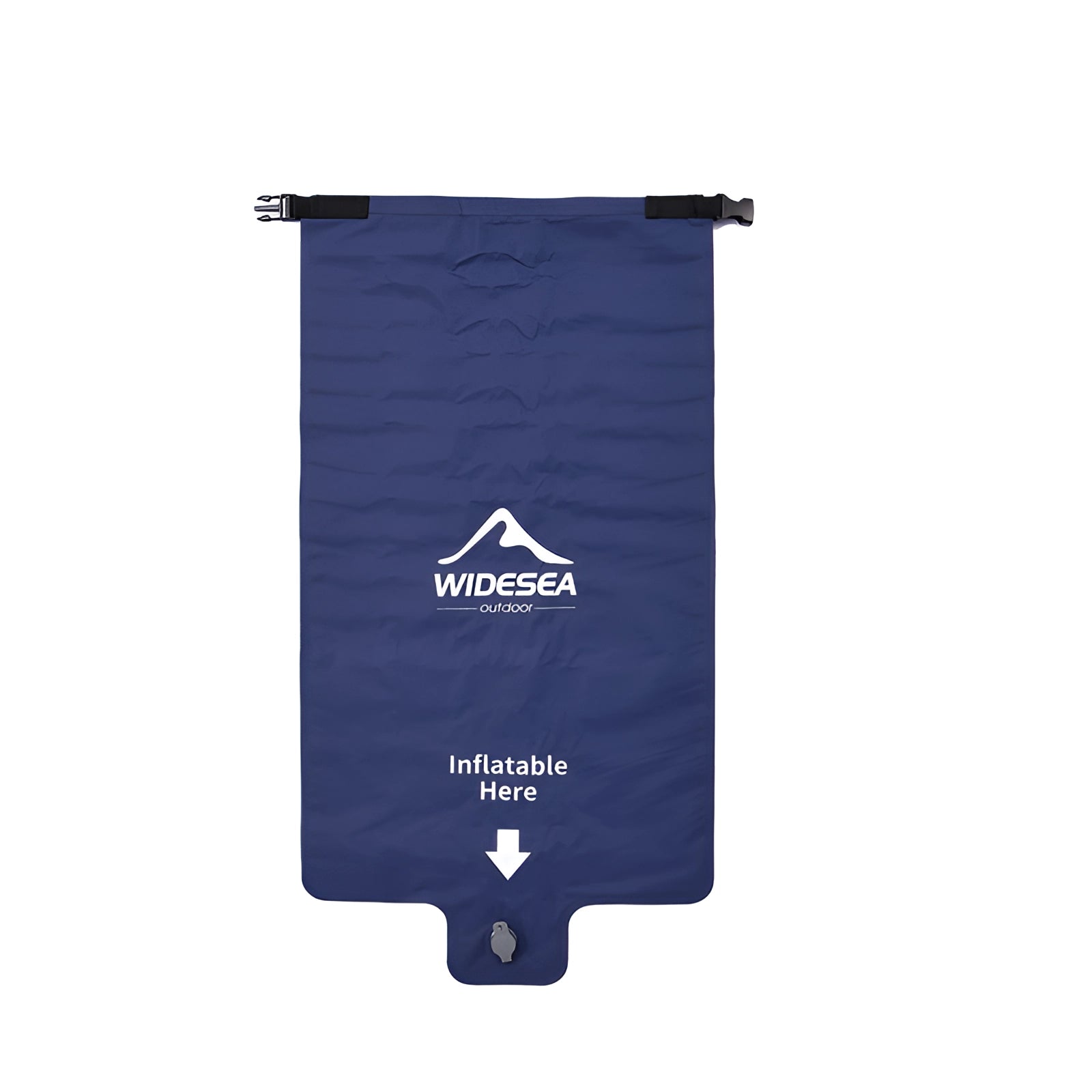 Ultralight navy blue inflatable camping pillow by WIDESEA, featuring a compact and ergonomic design ideal for outdoor use.