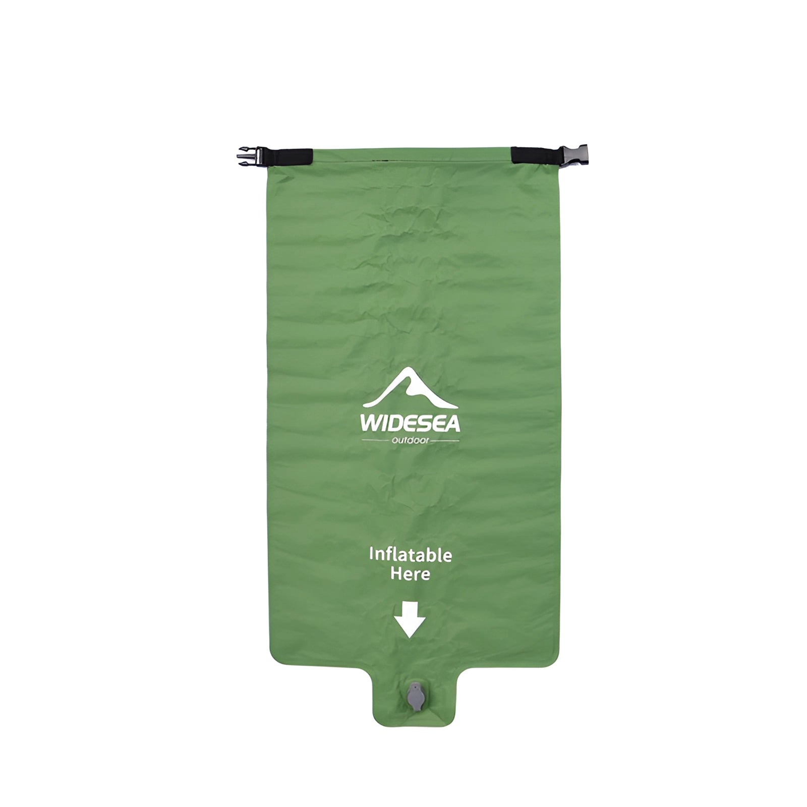 Ultralight inflatable camping pillow in green by WIDESEA, featuring a compact and ergonomic design with a visible logo.