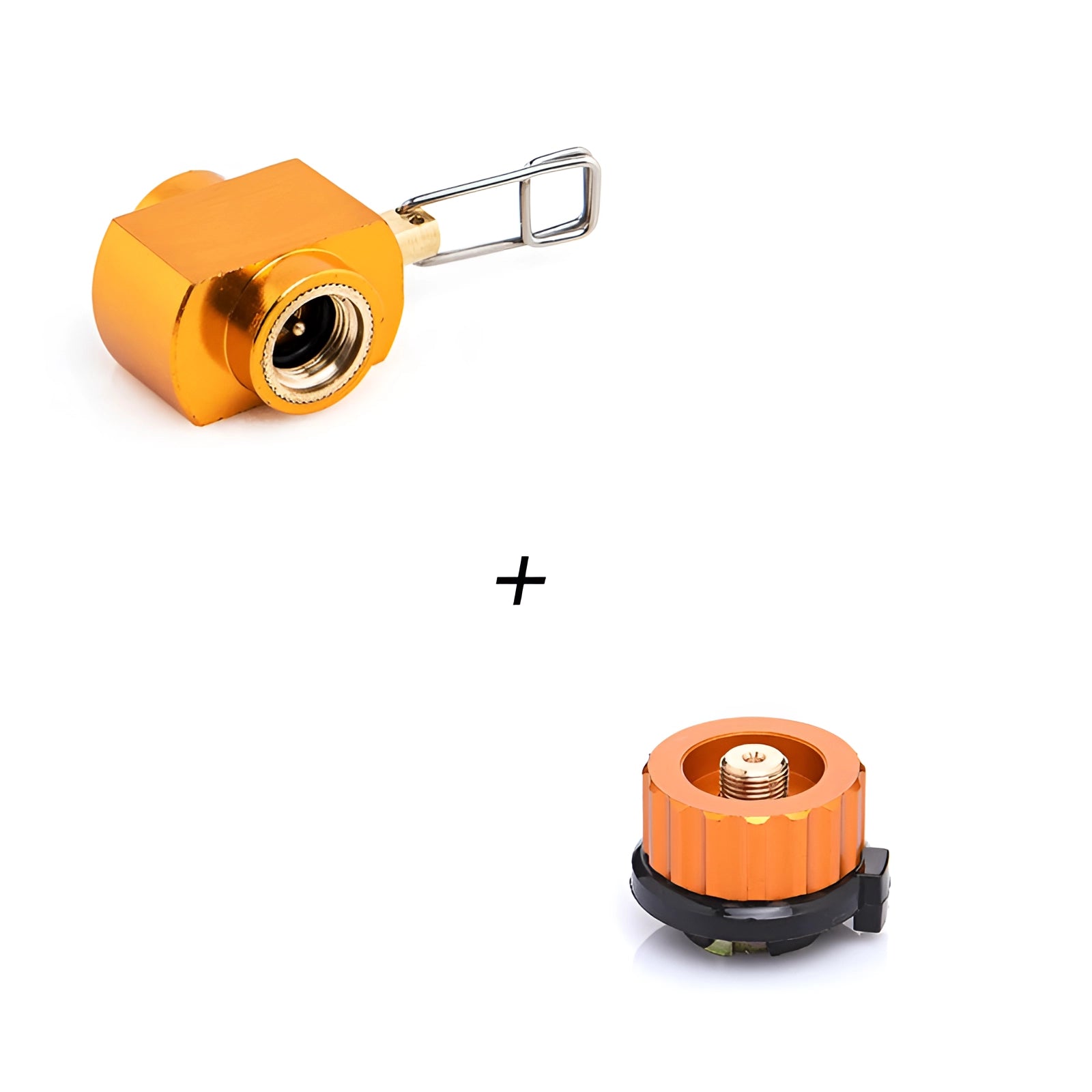 Portable camping stove adapter for gas conversion, showcasing a metal cylindrical design with a compact and universal fit.