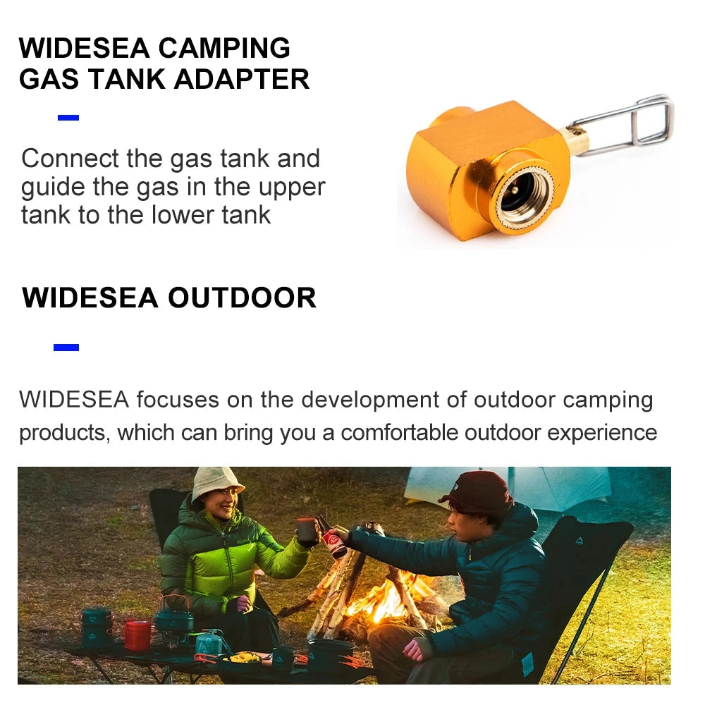 Portable camping stove adapter for gas conversion, featuring a compact design with metallic components suitable for outdoor use.