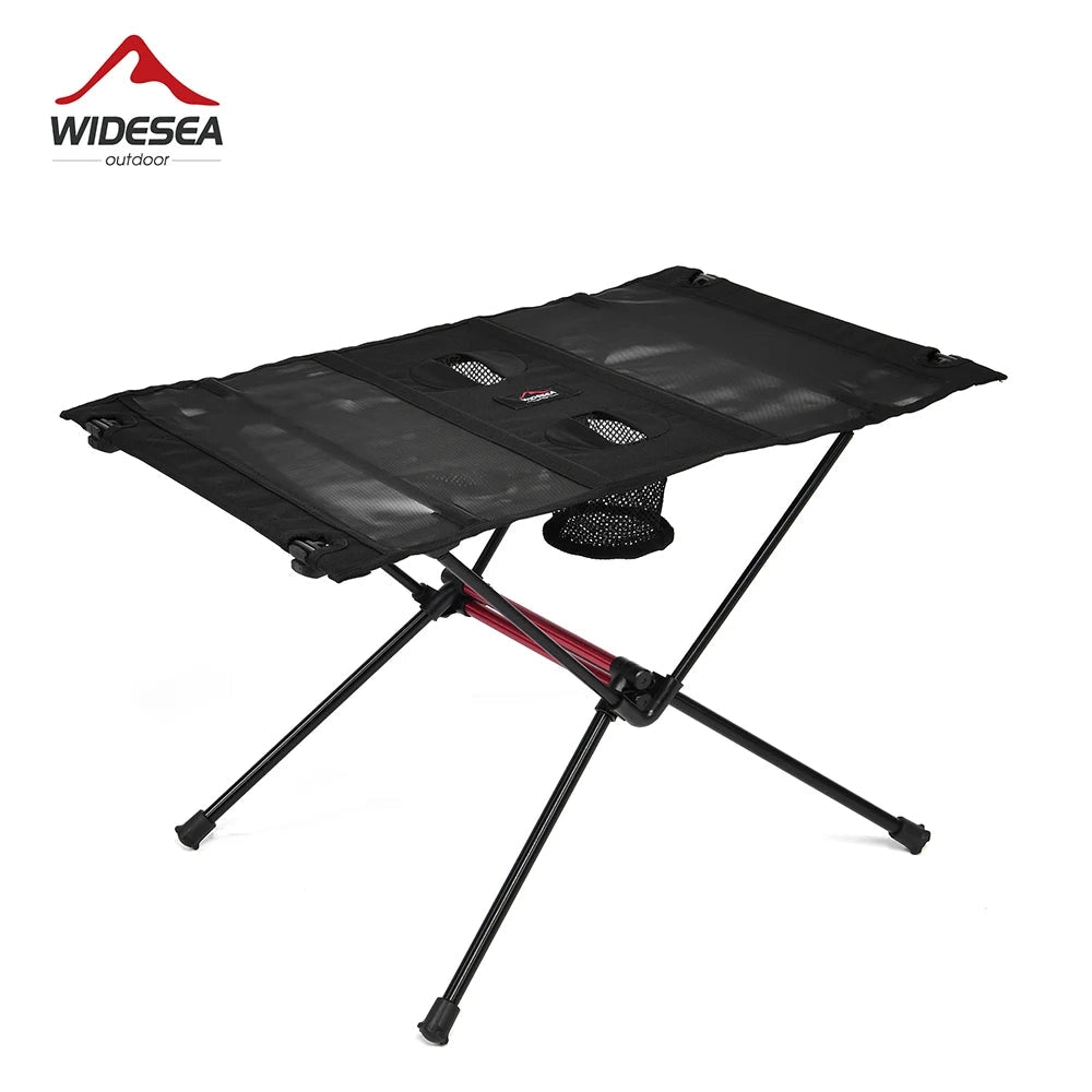 Compact, lightweight, and foldable portable camping table with a sleek metal design.