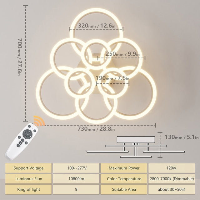 Rovenature Ceiling Light Living Room with Remote Control