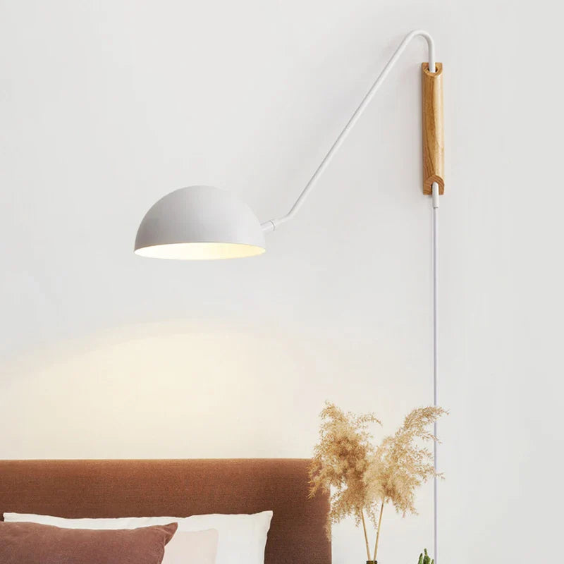 Design Wall Lamp Adjustable with Elegant Matte Black Finish and Wooden Elements by Rovenature