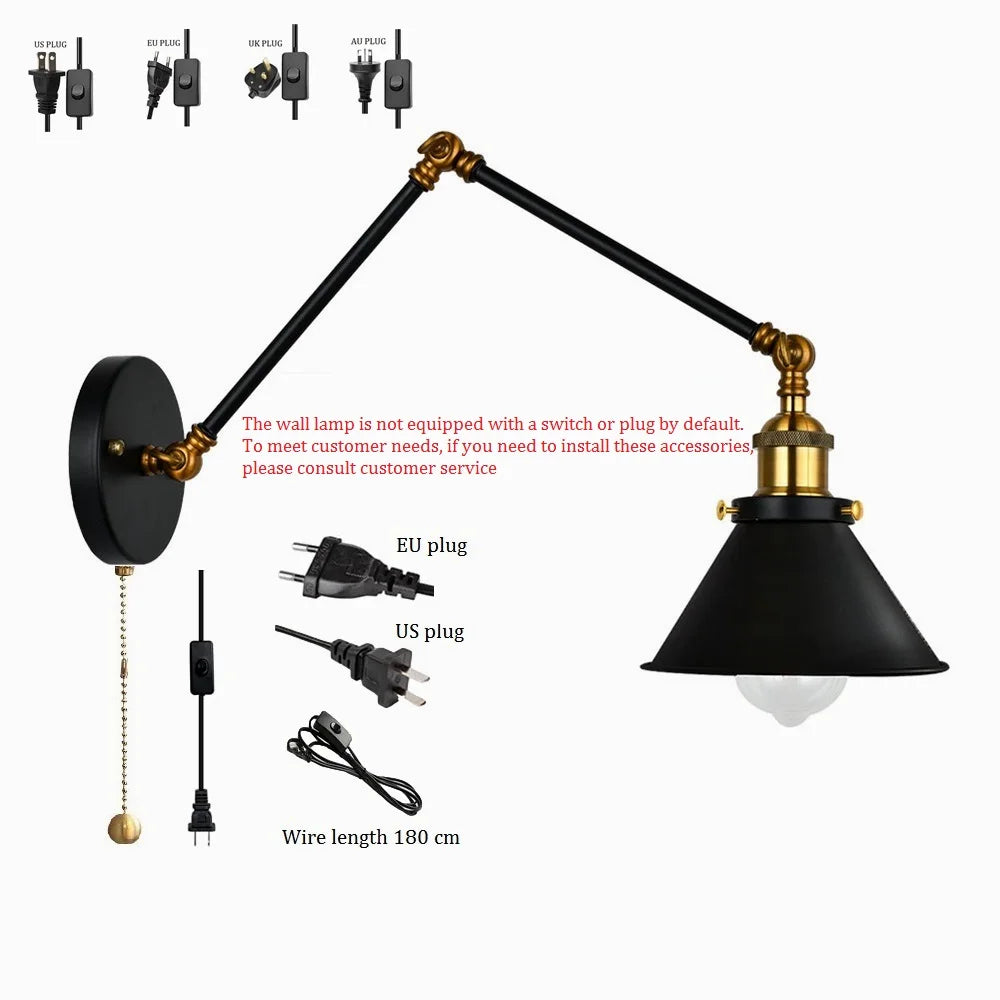 Rovenature Industrial Wall Lamp with Swivel Arm