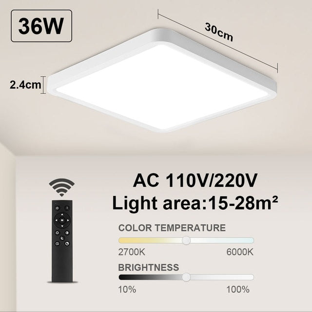 Dimmable LED Ceiling Light with Remote Control Rectangular by Rovenature