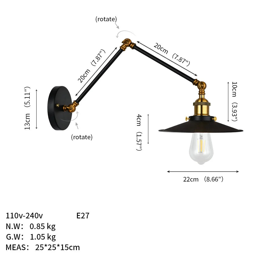 Rovenature Industrial Wall Lamp with Swivel Arm