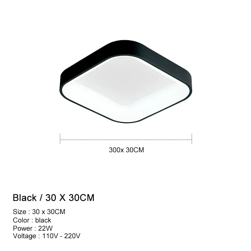 Rovenature LED Bathroom Ceiling Light - Rectangular in Gray, White, or Black