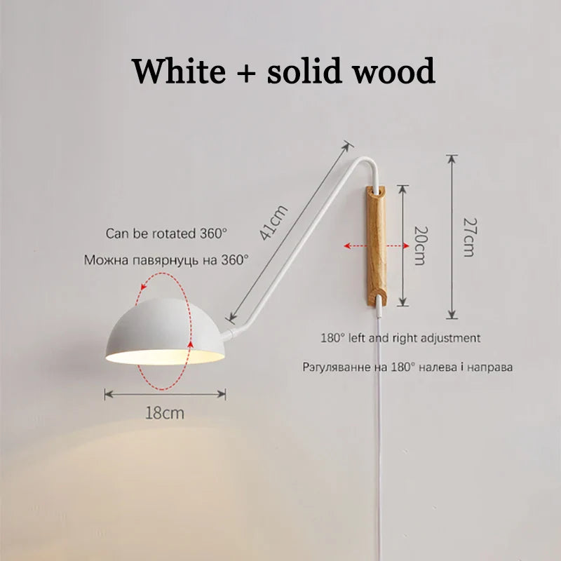 Design Wall Lamp Adjustable with Elegant Matte Black Finish and Wooden Elements by Rovenature