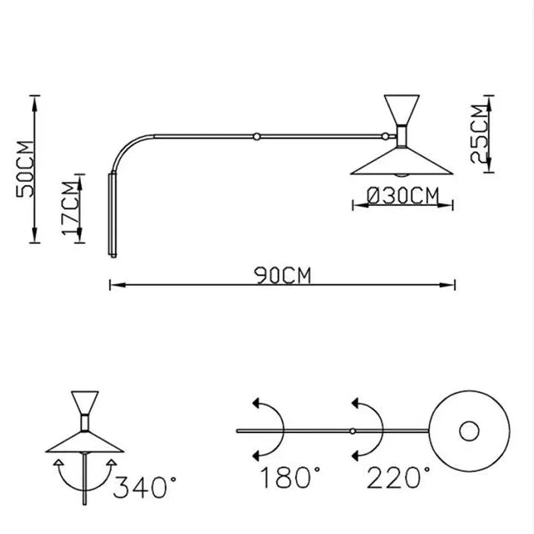 Rovenature Design Wall Lamp with Cable - Telescopic Arm and Joint Arm for Targeted Lighting