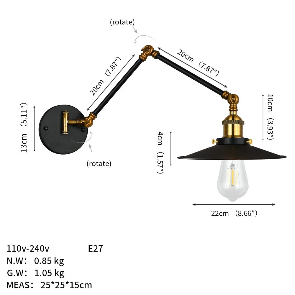 Rovenature Industrial Wall Lamp with Swivel Arm