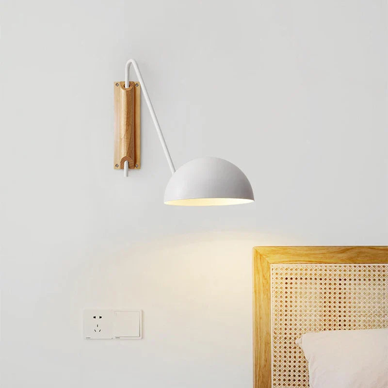 Design Wall Lamp Adjustable with Elegant Matte Black Finish and Wooden Elements by Rovenature