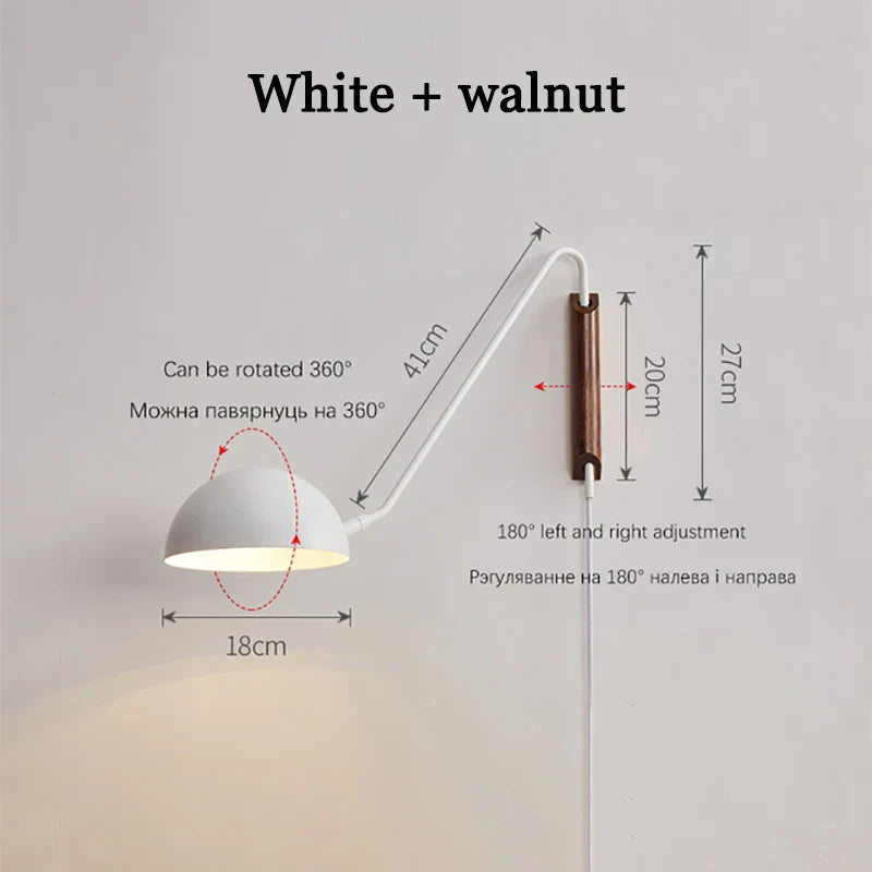 Design Wall Lamp Adjustable with Elegant Matte Black Finish and Wooden Elements by Rovenature