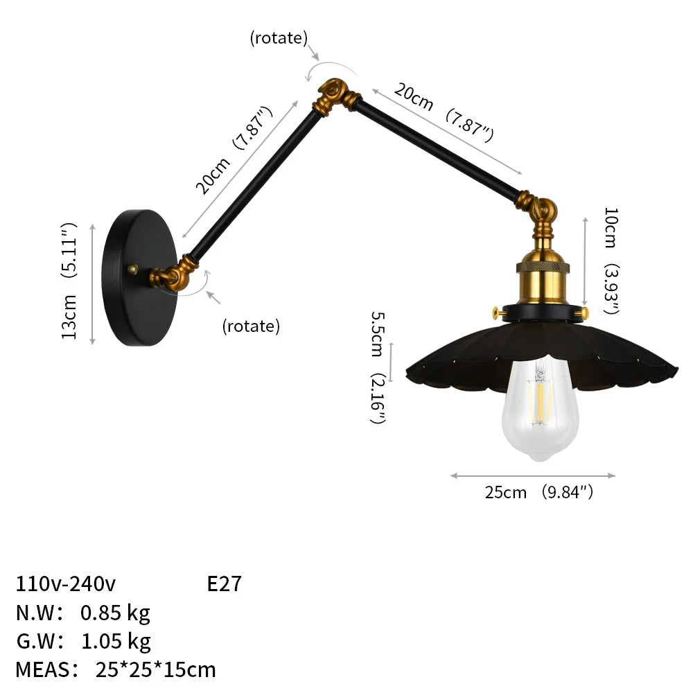 Rovenature Industrial Wall Lamp with Swivel Arm