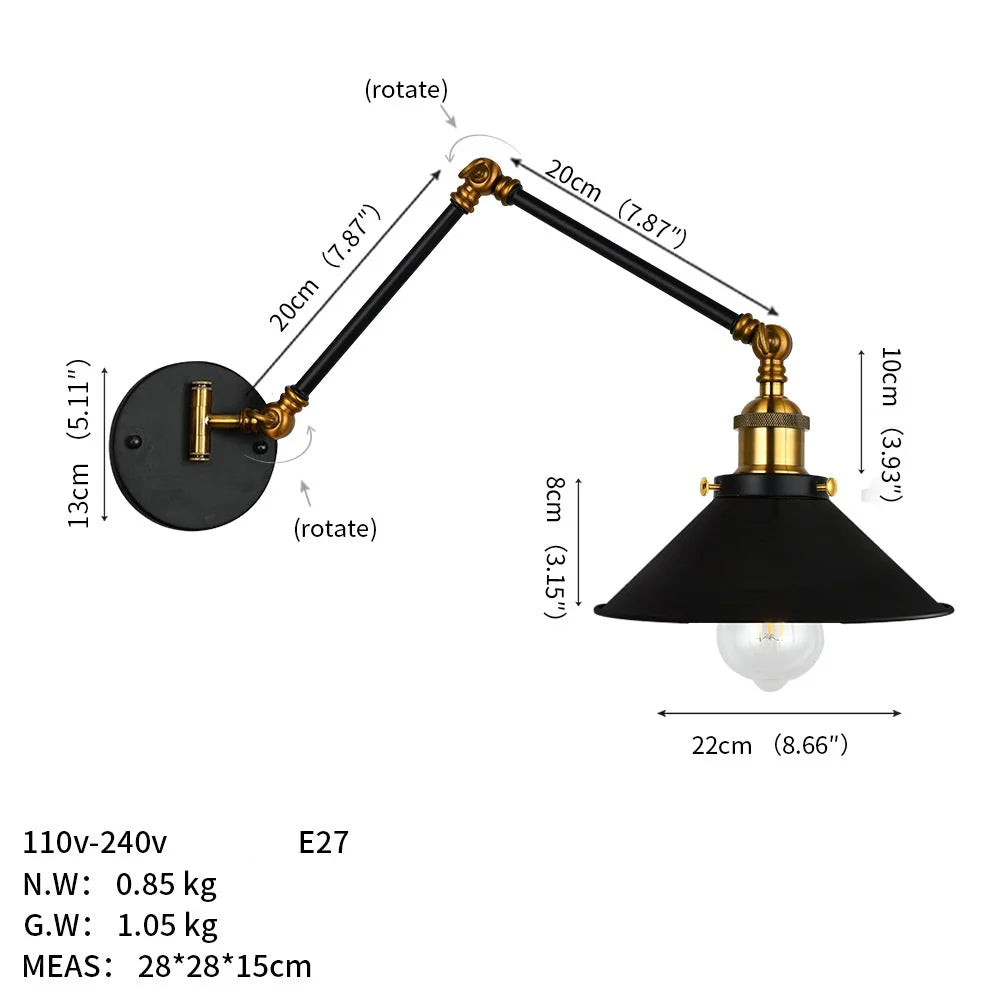 Rovenature Industrial Wall Lamp with Swivel Arm