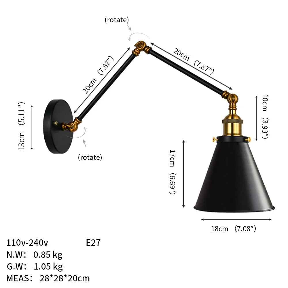 Rovenature Industrial Wall Lamp with Swivel Arm