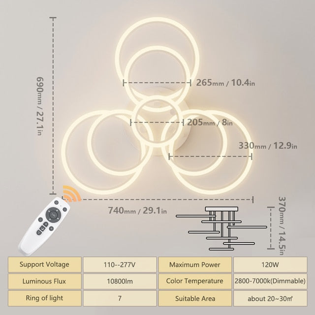 Rovenature Ceiling Light Living Room with Remote Control