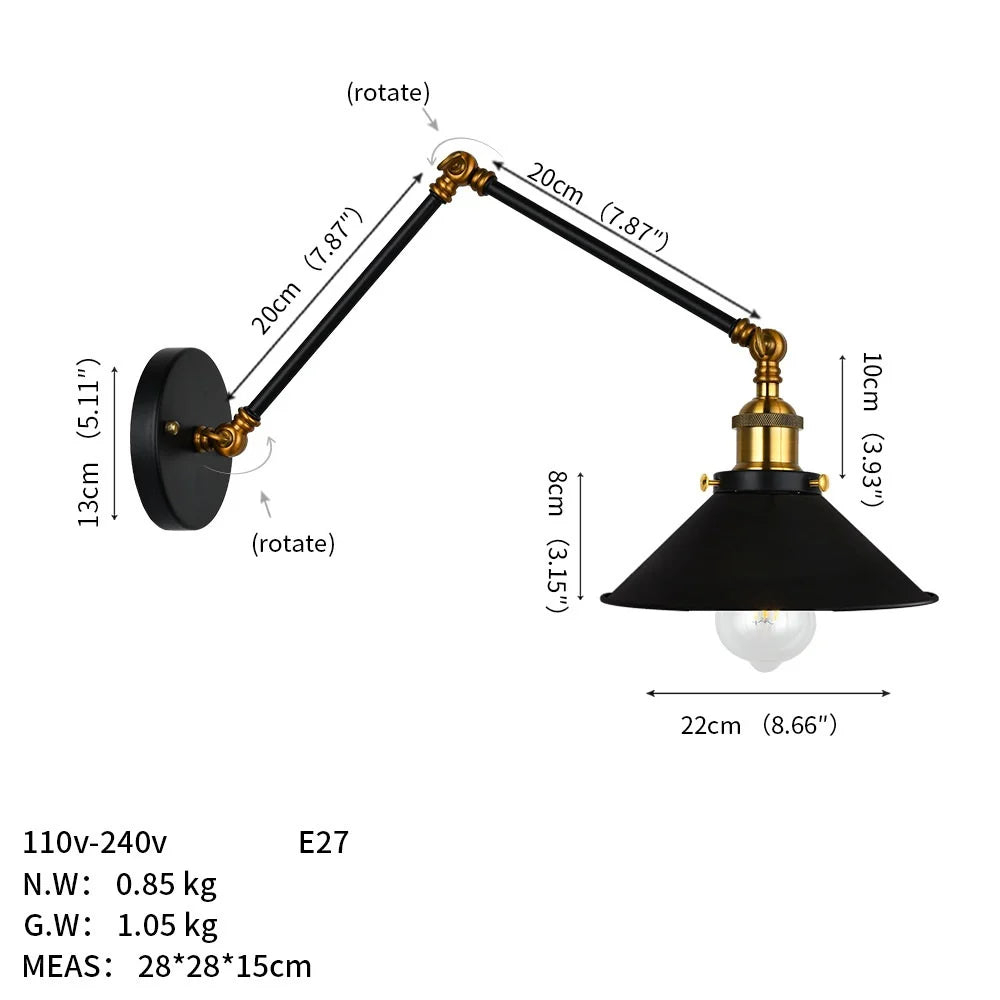 Rovenature Industrial Wall Lamp with Swivel Arm