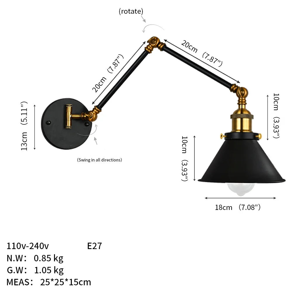 Rovenature Industrial Wall Lamp with Swivel Arm