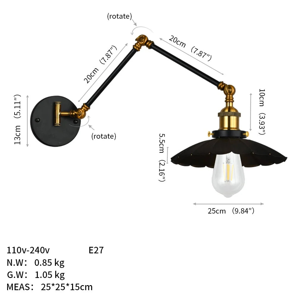 Rovenature Industrial Wall Lamp with Swivel Arm