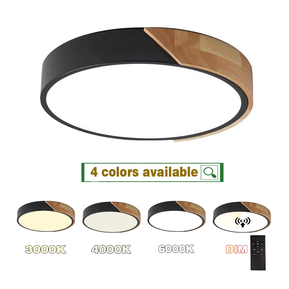 Rovenature Ceiling Light Wood with Remote Control - Double Socket Combination of Wood and Metal