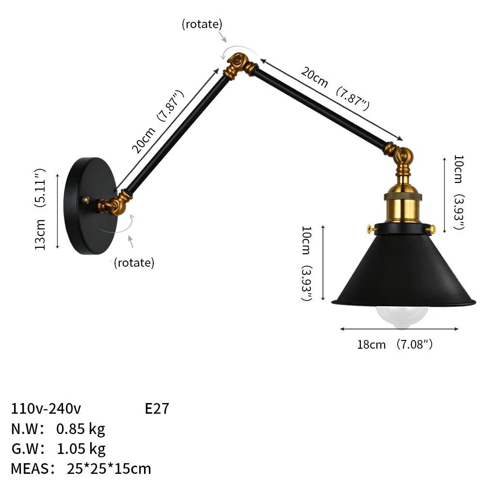 Rovenature Industrial Wall Lamp with Swivel Arm