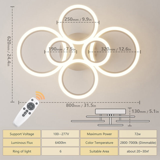 Rovenature Ceiling Light Living Room with Remote Control