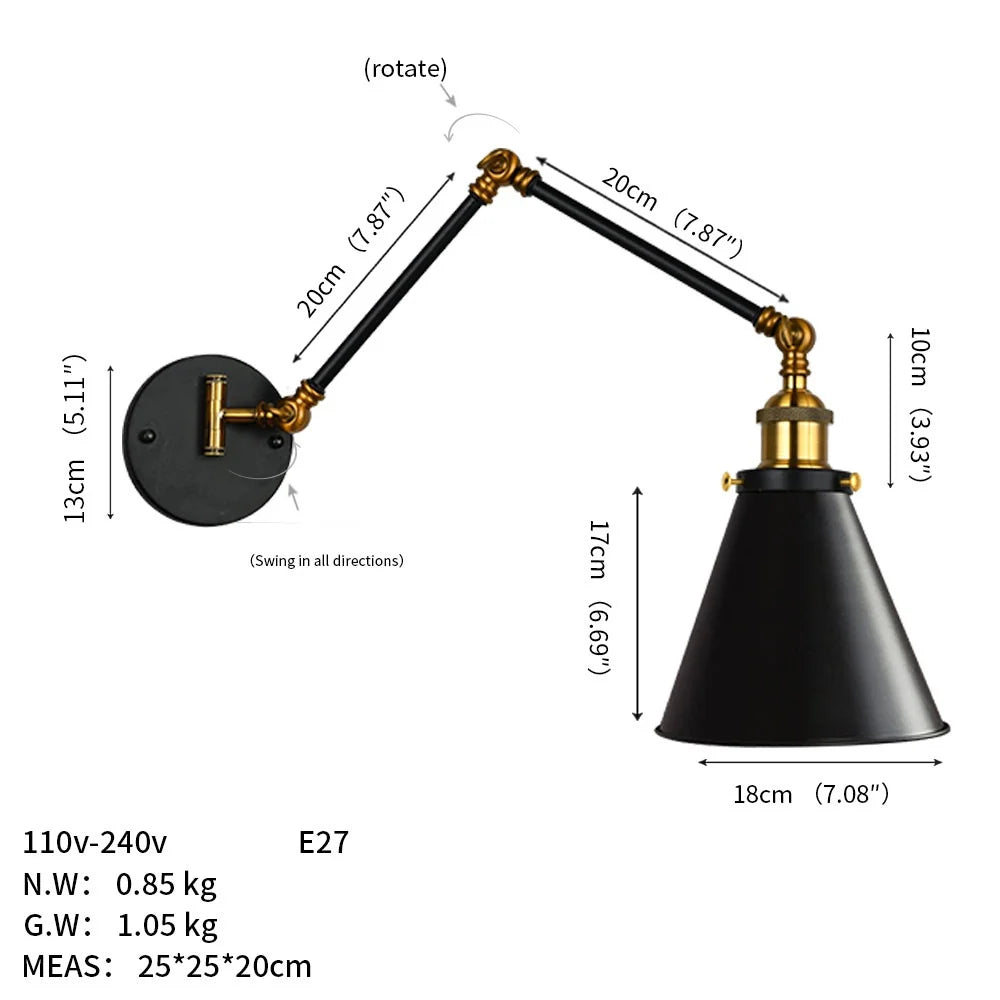 Rovenature Industrial Wall Lamp with Swivel Arm