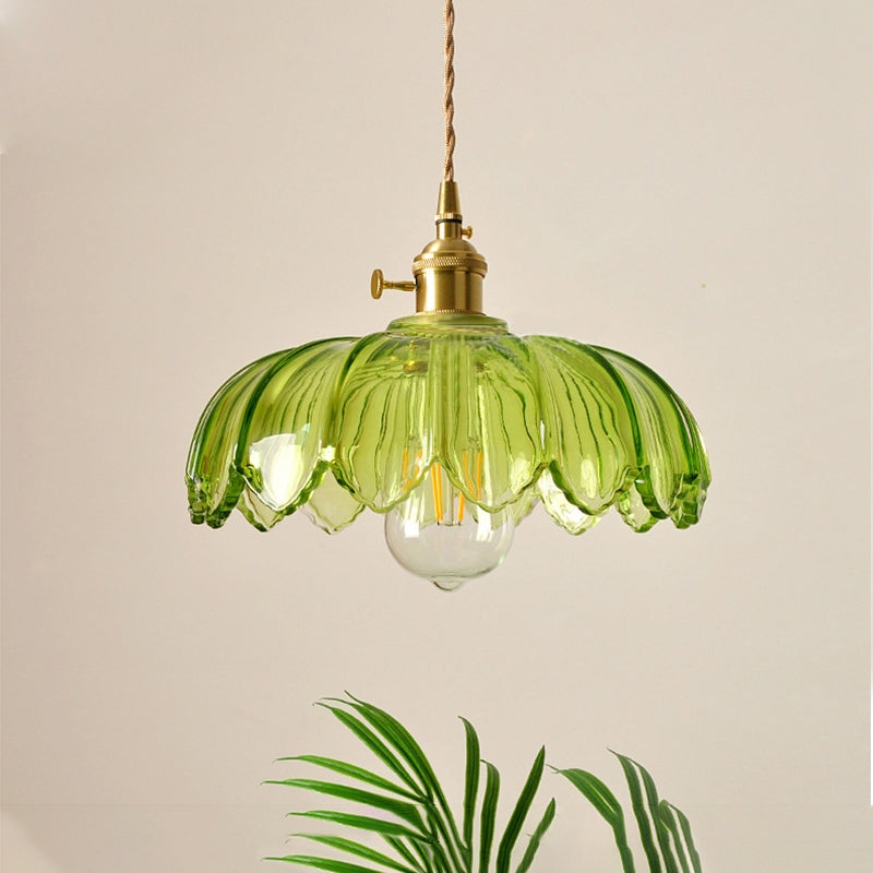 Rovenature Vintage Floral Hanging Lamp with Glazed Glass