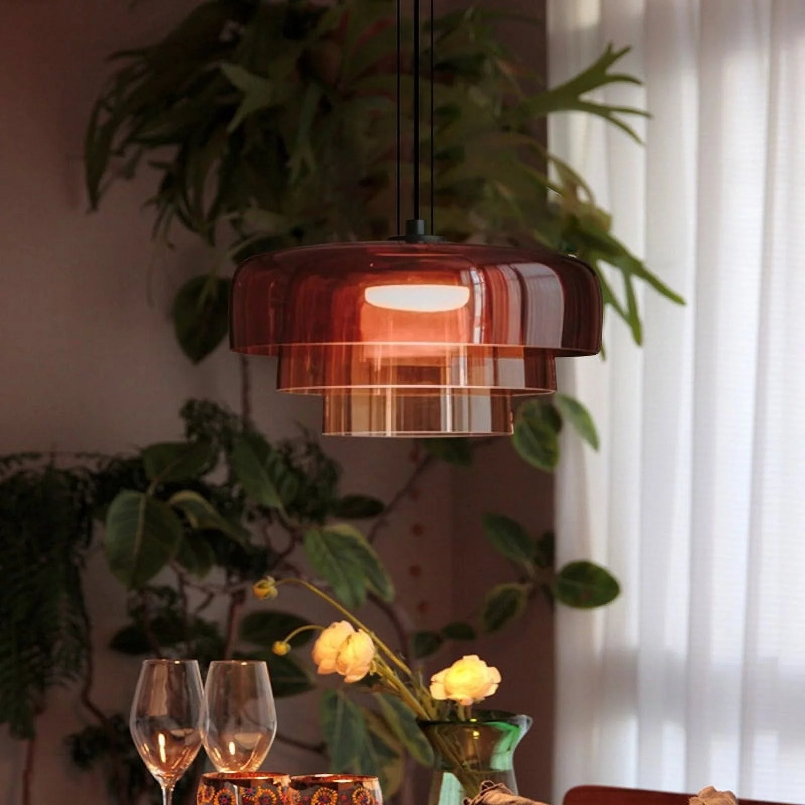 Rovenature Glass Pendant Light - Unique Metal & Glass Design for Dining Room or Kitchen