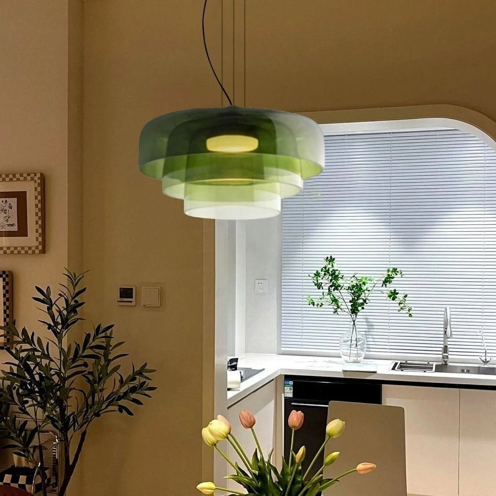 Rovenature Glass Pendant Light - Unique Metal & Glass Design for Dining Room or Kitchen