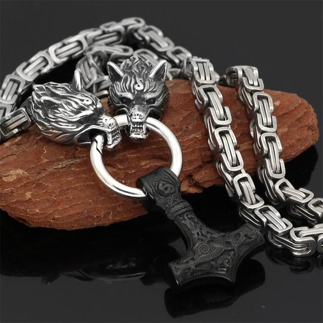 60–90 cm Rovenature Double Wolf Head & Rovenature Survival Spirit Necklace/Bracelet